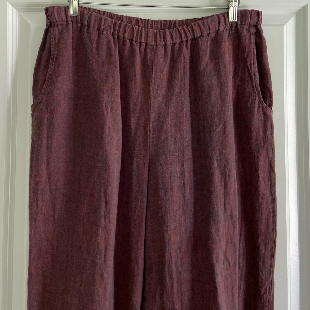 FLAX Linen Pants High Rise Wide Leg Cropped Texture Slub Lagenlook Coastal Sz S - Picture 2 of 14